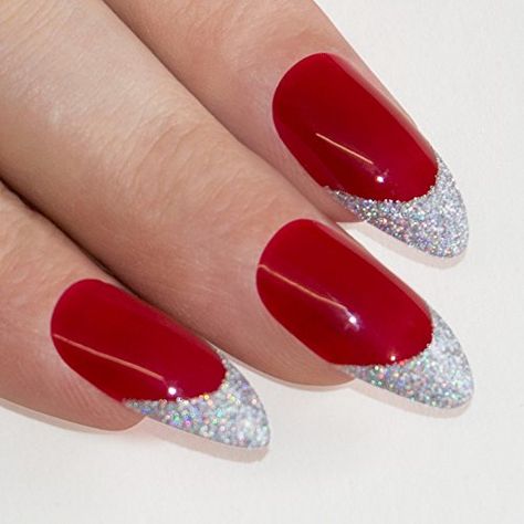 Stiletto Shaped Nails, Pink French Manicure, Bling Nail Art, Bling Ideas, Squoval Nails, Almond Shape Nails, Nails Fake, Shiny Nails, Christmas Nail Art Designs