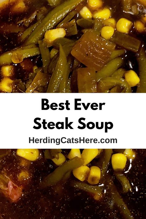 Steak soup is one of the tastiest soups to eat.  It is so easy to make, combining a few key ingredients together and simmering before pouring over the steak. #steak #soup #steaksoup Ribeye Soup Recipes, Cube Steak Soup Recipes, Skirt Steak Soup Recipes, Keto Steak Soup Recipes, Steak Vegetable Soup, Crock Pot Steak Soup, Flank Steak Soup Recipe, Crockpot Steak Soup, Crockpot Steak Soup Recipes