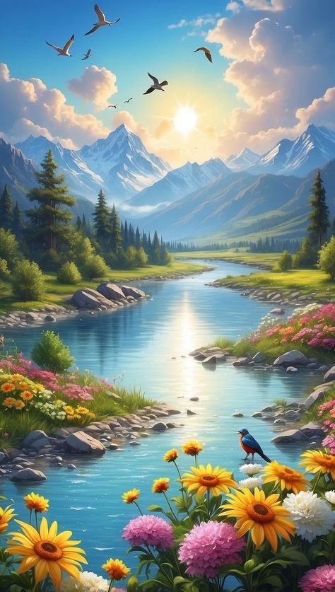 Beautiful Paintings Of Nature, Beautiful Scenery Photography, Beautiful Art Pictures, Pretty Landscapes, Landscape Art Painting, Beautiful Images Nature, Nature Art Painting, Beautiful Landscape Wallpaper, Beautiful Nature Wallpaper