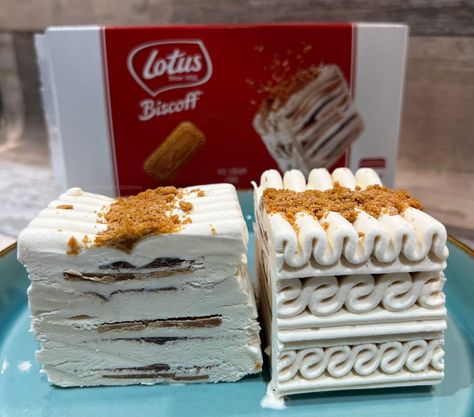 Lotus Biscoff Ice Cream Cake Biscoff Ice Cream, British Breakfast, Dark Chocolate Desserts, Peanut Butter Popcorn, Gluten Free Halloween, Cookie Dough Ice Cream, Ice Cream Dessert, Lotus Biscoff, Lemon Drizzle