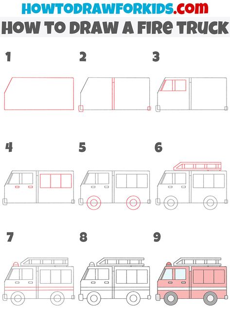 How To Draw A Fire Truck, Jobs Drawing, Flipchart Ideas, Firefighter Drawing, Truck Sketch, Fire Truck Drawing, Ancient Rome Projects, Learn To Sketch, Drawing Lessons For Kids