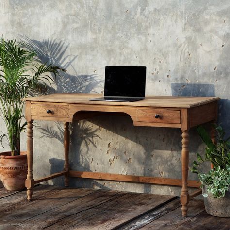 Reclaimed Teak Wood Writing Desk With 2 Drawer, Vintage Design Study Table, With Traditional Turning Legs, Living Room Table, Office Table - Etsy Wood Writing, Wood Writing Desk, Table Office, Vintage Desk, Study Table, Office Furniture Desk, Wood Desk, Office Table, Work Table