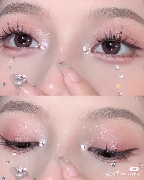 Asian Fairy Makeup, Soft Fairy Makeup, Shimmery Makeup, Asian Makeup Looks, Punk Makeup, Makeup Before And After, Japanese Makeup, Fairy Makeup, Colorful Eye Makeup