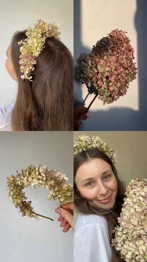 Dried Floral Headpiece, Dried Flower Headpiece, Hydrangea Crown, Dana Harel Bridal, Floral Crown Diy, Dried Flower Headband, Hydrangea Flower Crown, Crown Styles, Diy Floral Crown