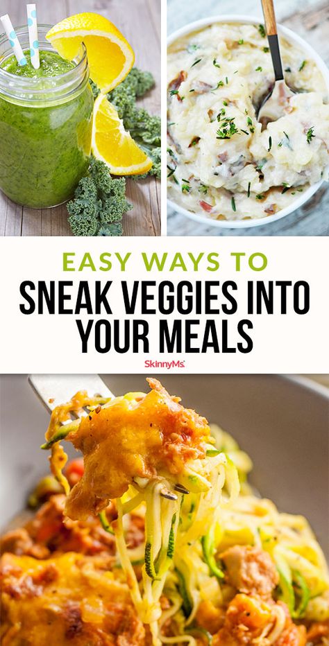 Want to sneak veggies into your breakfasts, lunches, and dinners? Here's how to amp-up the nutrient content of your meals and trick your kids into eating healthy foods. Sneaking Veggies Into Kids Food, Ways To Eat Vegetables, Eating Healthy Foods, Eating Veggies, Brain Healthy Foods, Baby Foods, Hidden Veggies, Kid Food, Lifestyle Ideas