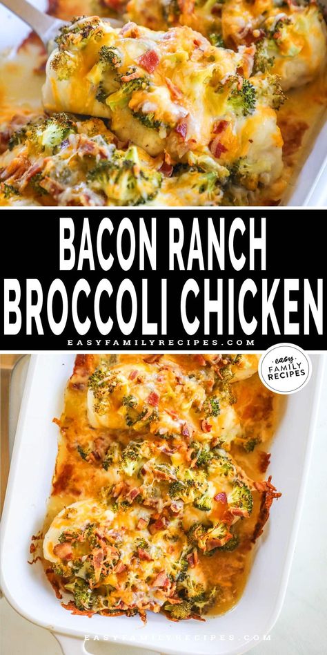 Chicken bakes make amazing family dinners, and this Cheesy Bacon Ranch Chicken with Broccoli is no exception! With broccoli, chicken, and bacon smothered in ranch dressing and covered in cheese, this cheesy chicken is so delicious. Serve it with mashed potatoes or rice for an easy, well-rounded meal. Put this easy chicken broccoli casserole recipe on your weeknight menu for an easy, delicious, and family-friendly dinner. Throw Together Chicken Dinner, Broccoli And Chicken Recipes, Easy Chicken Broccoli Casserole, Cheesy Bacon Ranch Chicken, Ranch Broccoli, Chicken Bakes, Broccoli Casserole Recipe, Bacon Ranch Chicken, Chicken With Broccoli