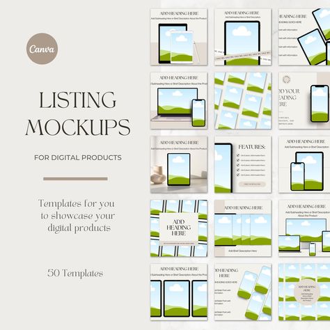 Digital Product Listing Template, Etsy Listing Mockup, Printable Mockup Bundle, Drag and Drop Mockup Canva, Editable Listing Template Bundle digitalproductsforbeginners #2023planner #quarterlyplanner📋. Brand Mockup Templates, Etsy Template Ideas, Etsy Listing Template, Review Template Design, Mockup Idea, Etsy Mockup, Planner Mockup, Interactive Calendar, Web Mockup