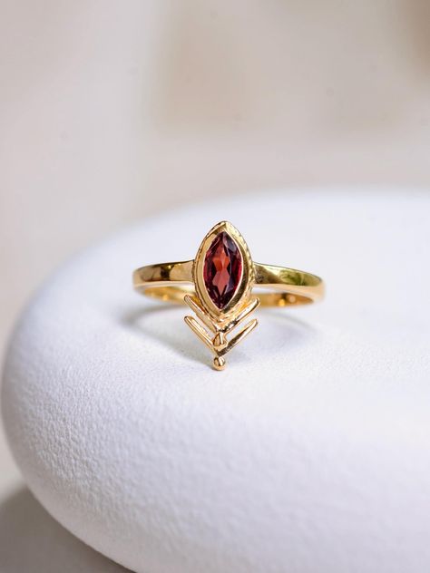 Boho Garnet Ring, 24K Gold Vermeil on 925 Sterling Silver, Natural Gemstone, January Birthstone, Minimalist Handmade Jewelry, Gifts For Her by ElementaJewels on Etsy Handcrafted Silver Jewelry, Garnet And Gold, Boho Aesthetic, Natural Stone Jewelry, Garnet Ring, January Birthstone, Free Spirited, Garnet Rings, Garnet Gemstone