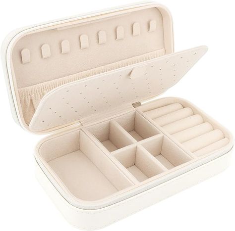 Travel Jewelry Box Organizer for Rings, Earrings,Necklace, Bracelets Color: Beige Travel Jewelry Holder, Boxes For Gifts, Beige Jewelry, Travel Jewelry Organizer, Travel Jewelry Box, Necklace Organizer, Travel Essentials For Women, Jewelry Organizer Box, Travel Jewelry Case