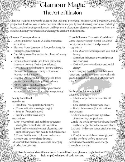 Glamour Magic, Free printable book of shadows Glamour Spell Witchcraft, Glamour Magick Spells, Spells For Beauty, Glamour Witchcraft, Glamour Ritual, Glamor Magic, Confidence Spell, Glamour Spell, Glamour Magick