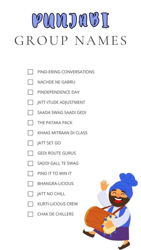 Printable List of Punjabi Group Names Name For Group Of 4, Desi Group Chat Names, Unique Group Names For Friends, Group Name For 5 Friends, Punjabi Names, Punjabi Culture, Catchy Names, Fun Group, Name List