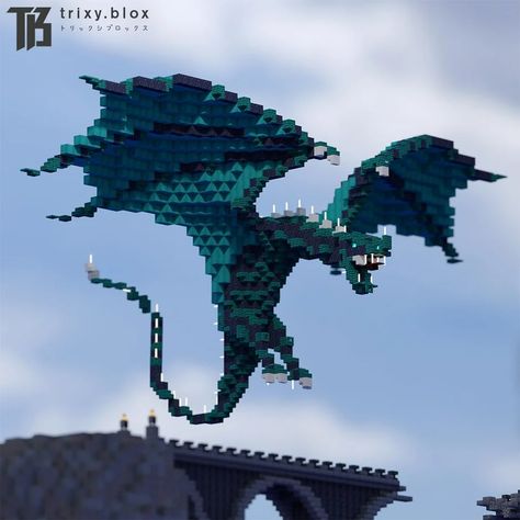 Warped Wood Dragon : Minecraftbuilds Minecraft Deer Statue, Warped Wood House Minecraft, Minecraft Dragon House, Minecraft Dragon Build, Minecraft Creatures, Minecraft Dragon, Minecraft Steampunk, Minecraft Statues, Wood Dragon