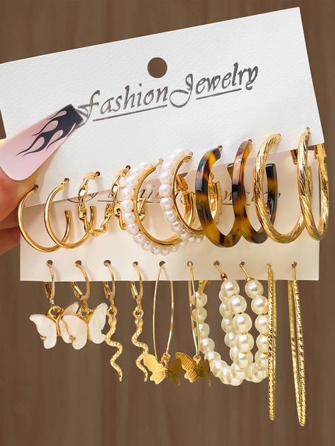 20pcs Exaggerated Personality Big Circle Faux Pearl Butterfly Snake Ear Cuff Earrings SetI discovered amazing products on SHEIN.com, come check them out! Snake Ear Cuff, Snake Ears, Ear Cuff Earrings, Pearl Butterfly, Boho Men, Mens Holiday, Ear Cuff Earings, Jewelry Fashion Trends, Classy Jewelry