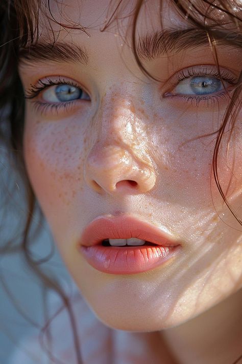 Beautiful Smile Women Photography, Close Up Face Photography, Fairy Features Face, Freckled Character Art, Person With Freckles, Closed Mouth Smile, Face Freckles, Freckles On One Side Of Face, Portrait Freckles