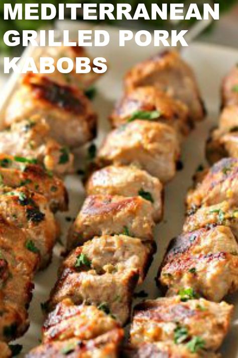 Pork Kabob Marinade, Pork Kebabs, Pork Kabobs, Grilled Kabob Recipes, Recipes Mediterranean, Mediterranean Foods, Pork Skewers, Pork Marinade, Grilling Kabobs