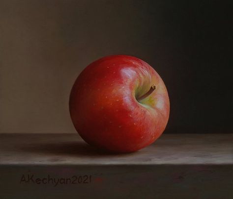 Albert Kechyan - Paintings for Sale | Artfinder Apple Reference Photo, References Objects, Apple Still Life, Oil Colour, Photo Elements, Life Drawing Reference, Apple Painting, Panel Board, Fruit Painting