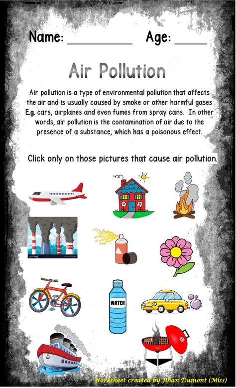 Air Pollution worksheet Water Pollution Worksheet, Air Pollution Worksheet, Pollution Activities Worksheets, Air Pollution Project, Causes Of Air Pollution, Pollution Poster, Pollution Activities, Air Pollution Poster, Cause And Effect Worksheets