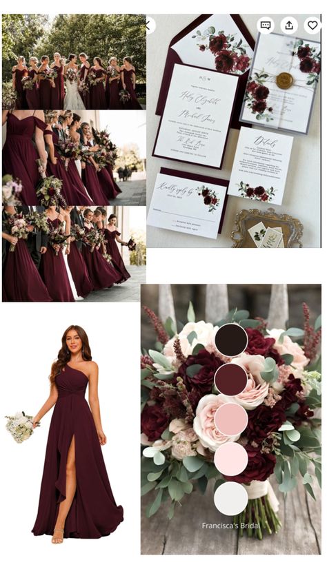 Cabernet Fall Wedding, Dark Red Wedding Colors, Cabernet Color Palette, Chianti Wedding Color Scheme, Mauve And Gray Wedding, Fall Wedding Maroon, Cabernet Wedding Colors, Maroon Fall Wedding, Wine Color Wedding