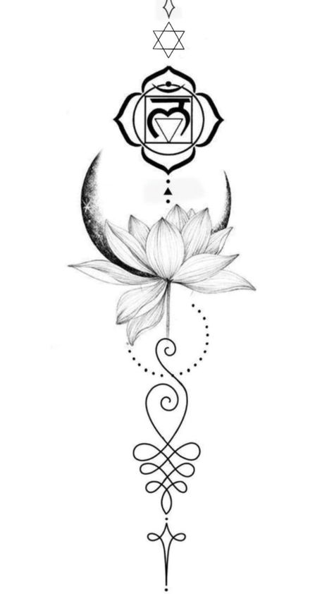 Lotus Tattoo Design For Women, Root Chakra Tattoo, Lotus Moon Tattoo, Moon And Lotus Tattoo, Bestie Tats, Unalome Lotus, Moon Lotus, Lucky Tattoo, Chakra Tattoo