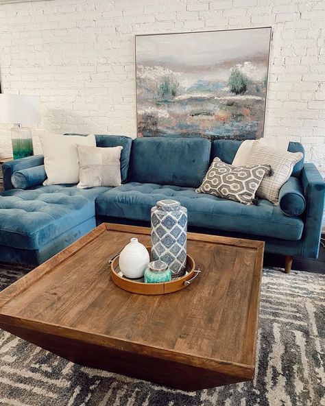 Curate Company on Instagram: “This blue velvet sofa chaise is something else 🤩 So many beautiful new things!!” Blue Suede Couch, Suede Couch, Blue Velvet Sofa, Sofa Chaise, Velvet Sofa, Red Cedar, Chaise Sofa, New Things, Something Else