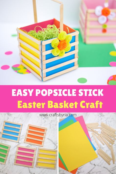 Easter is coming up, and if you’re looking to create something special with your kids, this popsicle stick Easter basket craft is perfect! This is also a pretty spring picnic basket craft idea for kids. #craftsbyria Popsicle Stick Easter Basket, Picnic Basket Crafts, Basket Craft For Kids, Picnic Basket Diy, Easter Basket Craft, Friendship Crafts, Easy Popsicles, Creative Easter Baskets, Easter Basket Crafts