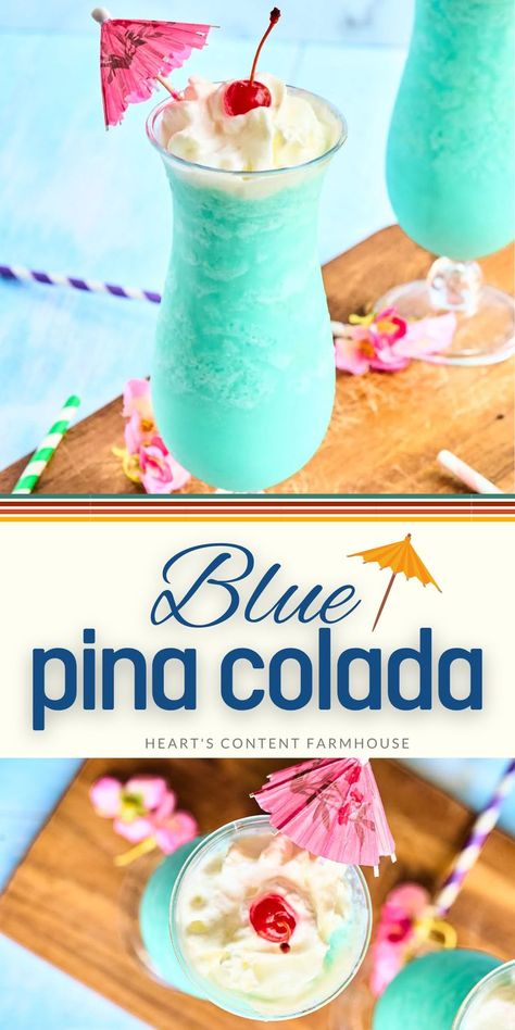 This frozen cocktail is perfect for poolside sipping when you're craving something colorful and sweet with tropical flavors. It's easy to make and everyone will love it! Blue Pina Colada, Country Cocktails, Frozen Cocktail, Pina Colada Recipe, Cocktail Drinks Alcoholic, 15 Birthday, Mixed Drinks Alcohol, Yummy Alcoholic Drinks, Smoothie Drink Recipes