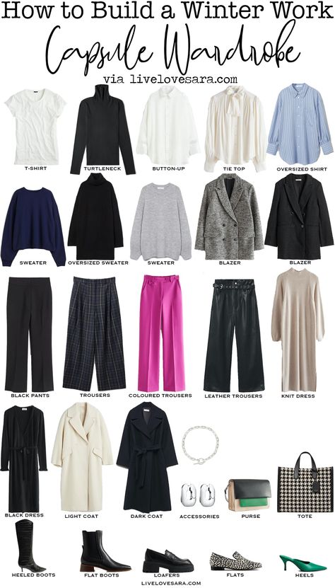 How to Build a Work Capsule Wardrobe Winter 2022 - livelovesara Winter Work Capsule Wardrobe, Winter Work Capsule, Office Capsule Wardrobe, Business Capsule Wardrobe, Capsule Wardrobe Winter, Work Capsule Wardrobe, Capsule Wardrobe Checklist, Capsule Wardrobe Women, Work Capsule