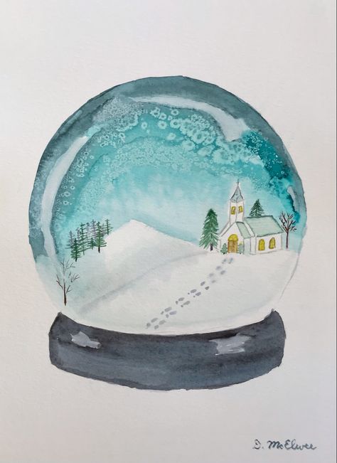 Christmas Watercolor Art, Holiday Watercolor, Winter Drawings, Christmas Globes, Watercolor Art Paintings, Learn Watercolor, Winter Watercolor, Christmas Card Art, Family Christmas Cards