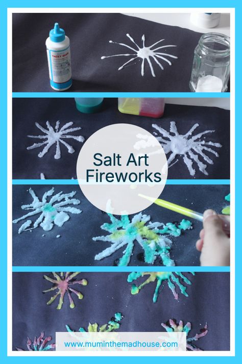 Bring the excitement of fireworks indoors with this fun Salt Art Fireworks craft! Perfect for kids, this easy and creative project uses salt, glue, and paint to make colorful firework designs that burst with vibrancy. A fantastic way to celebrate any festive occasion! Firework Art, Firework Painting, Salt Art, Fireworks Craft, Fireworks Art, Fireworks Design, Guy Fawkes, Bonfire Night, Cooking With Kids