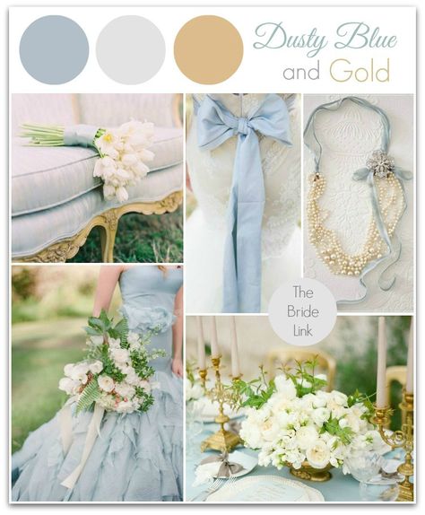 dusty blue cranberry wedding | dusty blue and gold wedding inspiration Dusty Blue And Gold Wedding, Blue And Gold Wedding, Blue Gold Wedding, Wedding Color Palettes, Gold Wedding Colors, Gold Wedding Inspiration, Cinderella Wedding, Gold Color Scheme, Wedding Palette