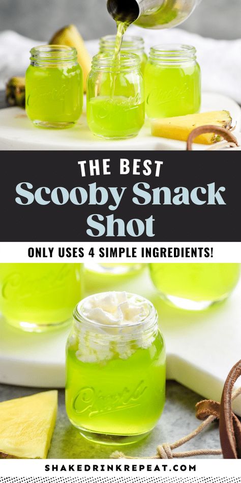 Fall Shots Recipes, Fruity Shots Alcohol, Scooby Snack Shot Recipes, Liquid Marija Drink Recipe, Rum And Pineapple Juice, Scooby Snack Shot, Yummy Shots, Fruity Shots, Easy Shot Recipes