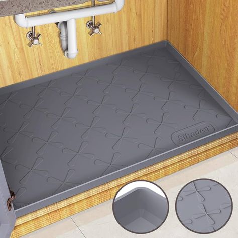 Amazon.com - SIKADEER Under Sink Mat for Bathroom Waterproof, 31" x 19" Silicone Under Sink Liner Bathroom Cabinet Shelf Protector, Fits 33inch Standard Kitchen Bathroom Cabinet Mat Under Sink Organizer Drip Tray Functional Kitchen Decor, Kitchen Assories, Cabinet Organization Kitchen, Kitchen Amenities, Expensive Bathrooms, Bathroom Under Sink Organization, Organizer Fridge, Under Sink Mat, Bathroom Cabinet Hardware