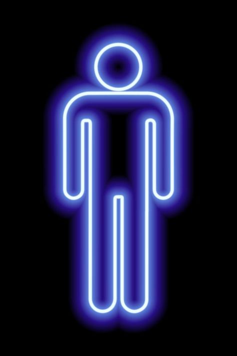 A simple stylized symbol of a man. Male sign. Blue neon outline on a black background. Sign men's toilet. Male Bathroom, Neon Wallpapers, Background S, Vector Nature, Cherry Magic, Sign Man, Man Icon, Blue Neon, Neon Wallpaper