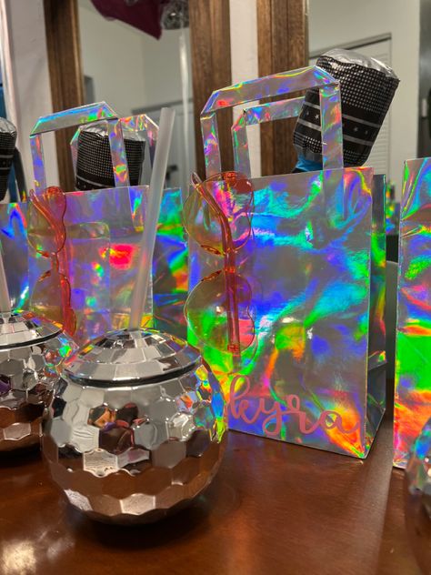 Disco Party Giveaways, Disco Gift Bags, Disco Party Gift Bags, Iridescent Bachelorette Party, Iridescent Bachelorette, Disco Party Favors, Bachelorette Gift Bags, Iridescent Party, Mitzvah Themes