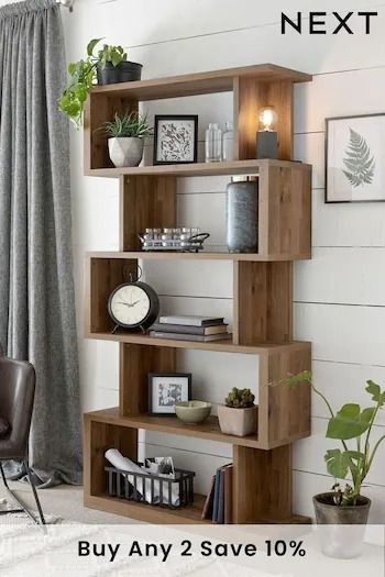 Living Room | Next UK Rustic Shelving Unit, Shelving Units Living Room, Tall Shelf, Furnitur Ruang Keluarga, Tall Shelves, Decorative Shelving, Bookshelf Design, Living Room Shelves, Room Shelves