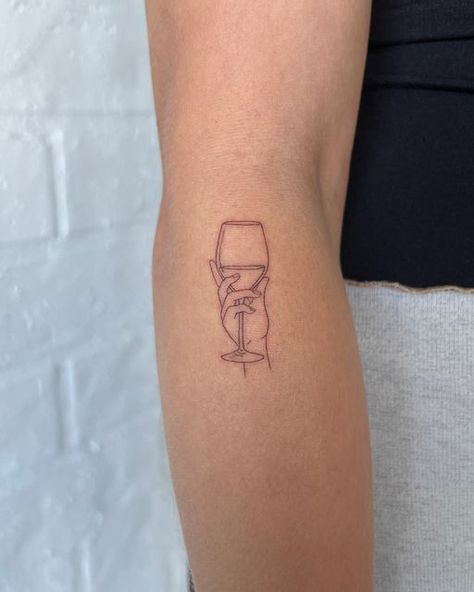 Emily on Instagram: "Cheers Daisy 🖤🖤 #finelinetattoo" Matching Cheers Tattoo, Cheers Wine Tattoo, Wine Cheers Tattoo, Wine Bff Tattoo, Champagne Tattoos, Tiny Champagne Glass Tattoo, Champagne Tattoo, Cheers Tattoo, Wine Cheers