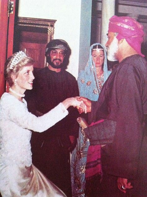 HM Sultan Qaboos bin Said ( Sultan of Oman ) with Diana Qaboos Bin Said, Princess Diana Rare, Heavy Is The Crown, Quiet Man, The Quiet Man, Sultan Qaboos, Film Costumes, Sultanate Of Oman, Princess Diana Family