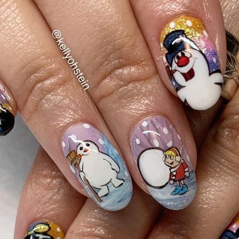 Frosty The Snowmen Nails, Frosty The Snowman Nails, Movie Nails, Orchid Nails, Teen Nails, Snowman Nails, Melting Snowmen, Mushroom Crafts, Frosty The Snowman