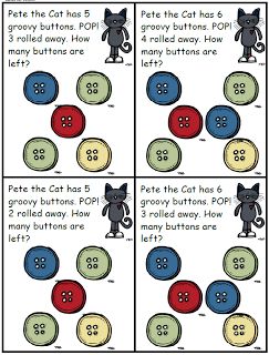 Here's a set of Pete the Cat themed task cards and a word problem worksheet for practicing subtraction. Pete The Cat Math Activities, Cat Activities, Subtraction Activity, Math Story Problems, Subtraction Kindergarten, Math Subtraction, Maths Games, Algebraic Thinking, Cat Printable