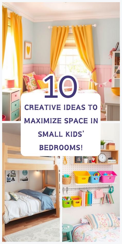 Give your kids a playful, comfortable room, no matter the size! Here are 10 ideas for maximizing small spaces. Small Kid Bedroom Ideas, Kids Room Organization Small Spaces, Divided Bedroom Kids, Boy And Girl Room Ideas Shared Bedrooms, Very Small Bedroom Ideas For Kids, Small Toddler Room Ideas, Toddler Room Organization Ideas, Tiny Toddler Room, Dream Kids Bedroom