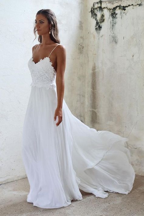 Boho Beach Wedding Dresses Sexy Summer Spaghetti Straps Open Backs Lace White Wedding Gown Robes Glamour, Beach Wedding Dresses, Boho Beach Wedding, White Wedding Gowns, Beach Wedding Dress Boho, Grace Loves Lace, Wedding Dress Inspiration, Boho Beach, Beach Wedding Dress