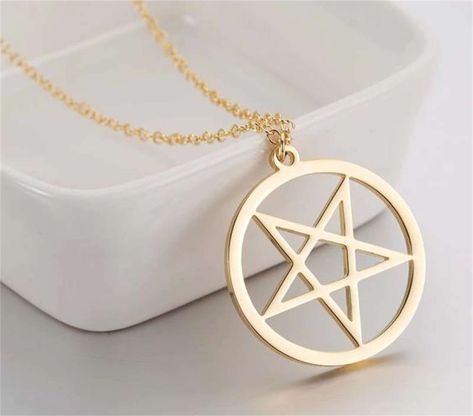 Rune Witchcraft, Cthulhu Necklace, Satanic Jewelry, Magic Necklace, Pentacle Necklace, Inverted Pentagram, Gold Necklace Chain, Pentagram Necklace, Fine Gold Necklace