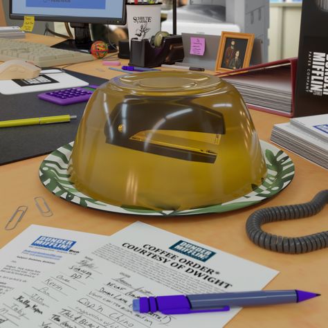 the office dunder mifflin jim dwight 3d blender The Office Stapler In Jello, Dunder Mifflin Aesthetic, The Office Show Aesthetic, The Office Photoshoot, The Office Asthetics, The Office Season 1, The Office Icons, The Office Aesthetic, The Office Jim