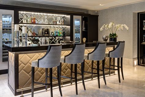 Hill House Interiors | Award Winning Interior Designers Home Bar Designs Luxury, Hill House Interiors, Modern Home Bar Designs, Bar Counter Design, Elegant Bar, International Interior Design, Modern Home Bar, Home Bar Rooms, Home Bar Design