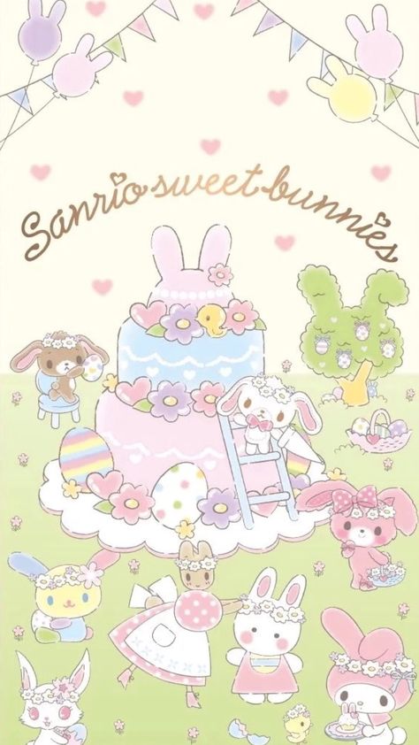 Sanrio Sweet Bunnies Sanrio Easter, Wallpaper Sanrio, Sanrio Danshi, Easter Poster, My Melody Wallpaper, Western Wallpaper Iphone, Easter Wallpaper, Bunny Wallpaper, Cute Headers