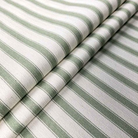 Ticking Stripe 2 Fabric - Sage | Ian Mankin Ian Mankin, Ticking Stripe Fabric, Interior Decorating Styles, Ticking Fabric, Wooden Blinds, Stripe Fabric, Curtains Blinds, Ticking Stripe, Recycled Yarn