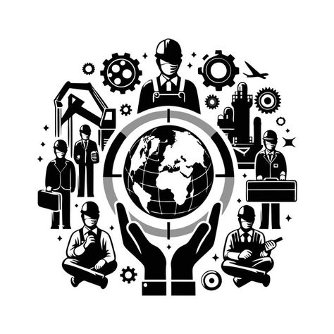 A circle of people with the world around... | Premium Vector #Freepik #vector #worker #industry #manufacturing #engineer Circle Of People, A Circle, Premium Vector, High Quality Images, Graphic Resources, Vector Illustration, The World, Quick Saves