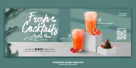 Drink menu facebook cover banner templat... | Premium Psd #Freepik #psd Drink Banner Design, Product Banner Design Ideas, Banner Product Design, Product Banner Design, Banner Coffee, Cover Banner Design, Graphic Design Banner, Banner Design Ideas, Creative Facebook Cover