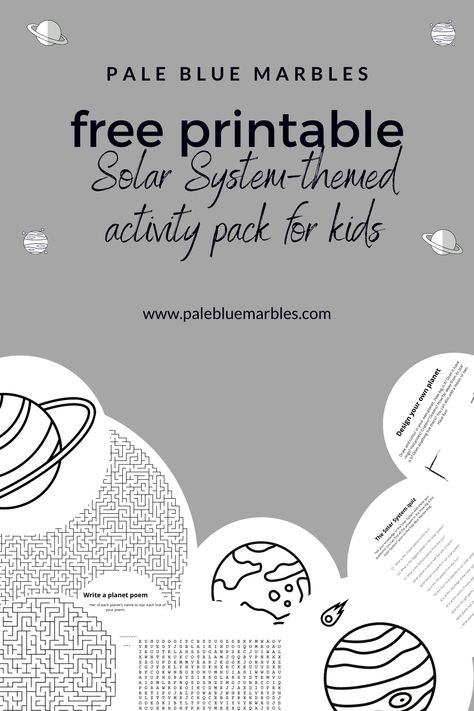 Planet Poem, Themed Activities For Kids, Blue Marbles, Science Printables, Kids Puzzles, Free Printable Activities, Themed Activities, The Solar System, Homeschool Science