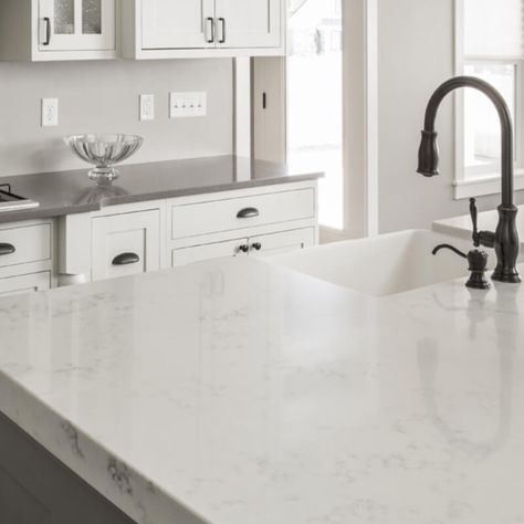 Make Your Marble Countertop Dreams Come True... With Quartz! Honed Quartz Countertops, Marble Quartz Countertop, Kitchen Black Counter, Sparkling White Quartz, White Quartz Countertops, Beauty Room Vanity, Carrara Quartz, White Quartz Counter, Quartz Slab